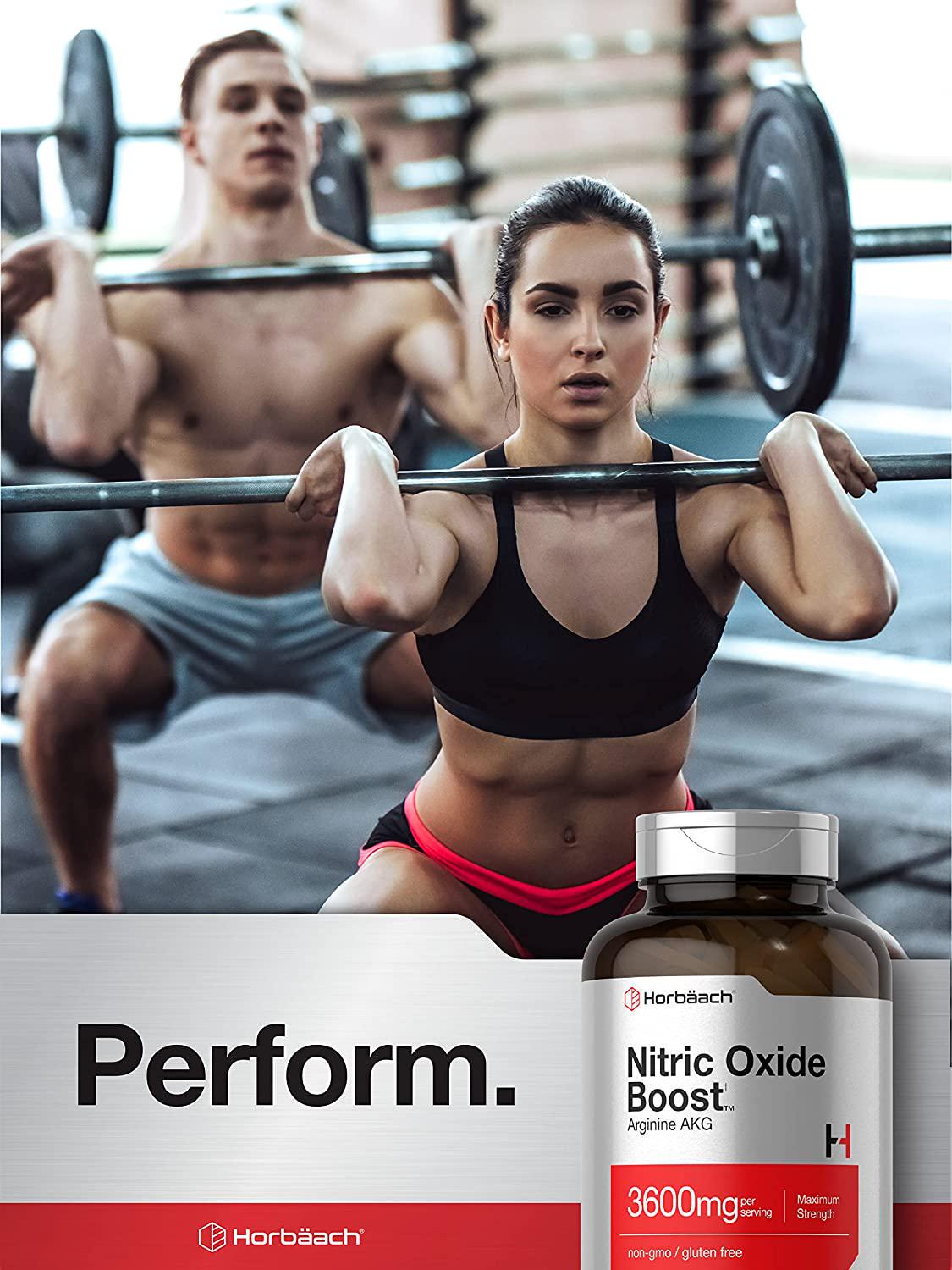 Nitric Oxide Booster 3600mg | 120 Caplets | Nitric Oxide Pills with Arginine AKG for Men and Women | Non-GMO, Gluten Free Pre Workout Supplement | by Horbaach