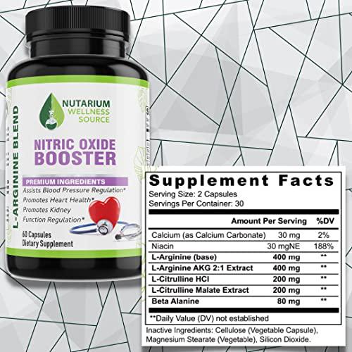 Nitric Oxide Booster Natural L Arginine, L Citriulline, Beta Alanine Supplement by Nutarium