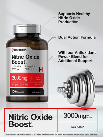 Nitric Oxide Booster 3000mg | 120 Capsules | Nitric Oxide Pills with L Arginine and L Citrulline for Men and Women| Non-GMO, Gluten Free Pre Workout Supplement | by Horbaach