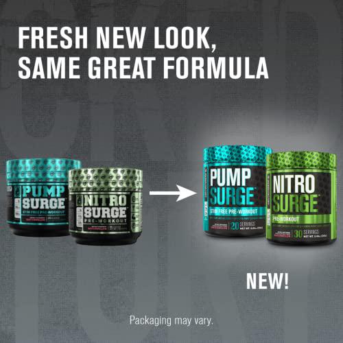 Nitrosurge Pre-Workout and Pumpsurge Caffeine-Free Pre-Workout - Morning and Night Bundle for Increased Focus, Stamina, Endless Energy and Powerful Pumps - Watermelon Flavor