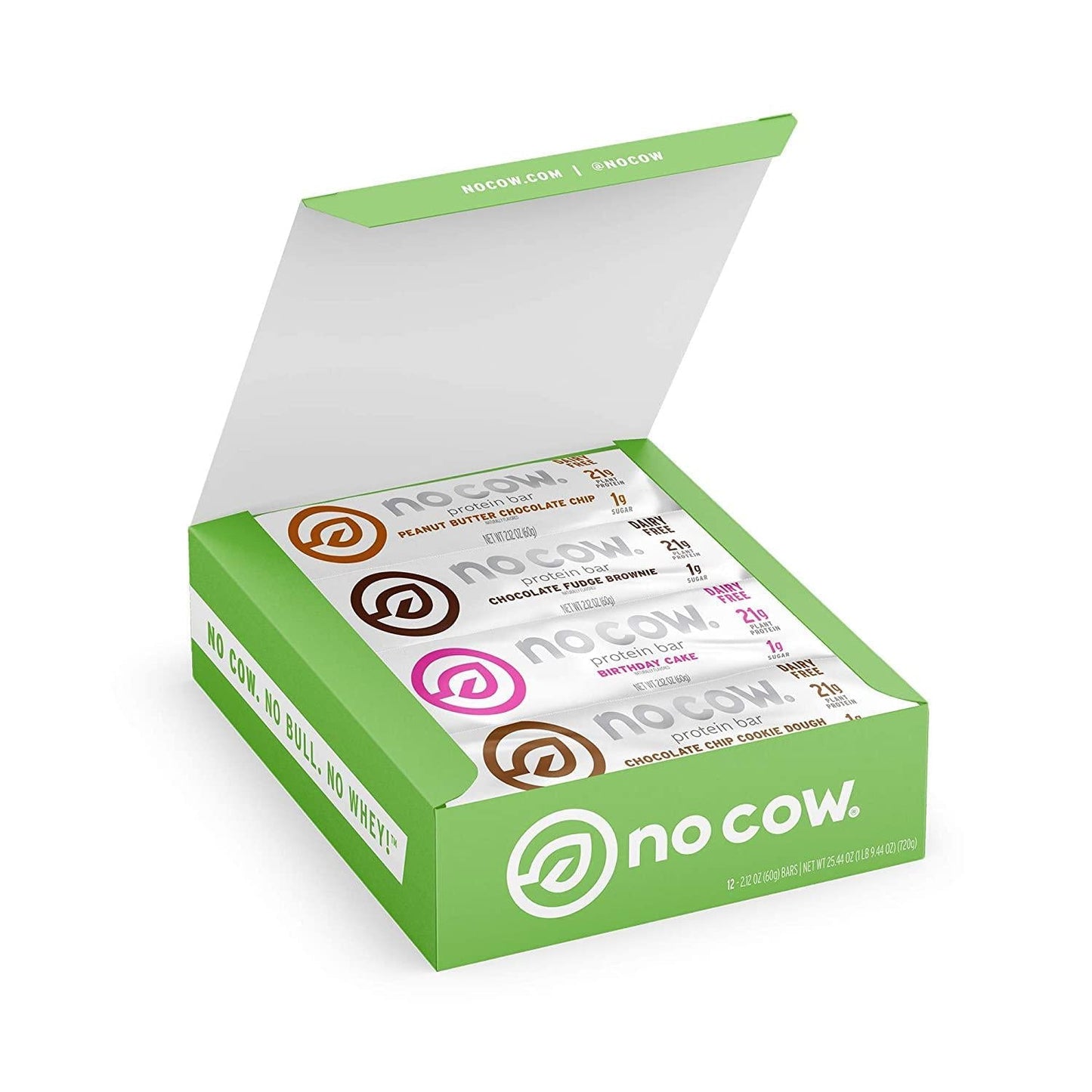 No Cow High Protein Bars, 20g Plus Plant Based Vegan Protein, Keto Friendly, Low Sugar, Low Carb, Low Calorie, Gluten Free, Naturally Sweetened, Dairy Free, Non GMO, Kosher, 12 Pack, Top Flavors Variety Pack