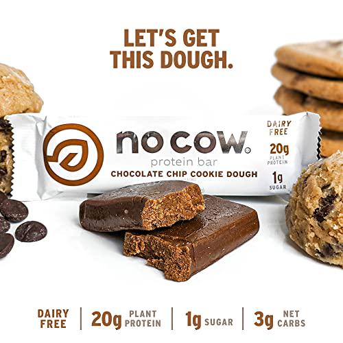 No Cow High Protein Bars, Chocolate Chip Cookie Dough 12 Pack + Chunky Peanut Butter Protein Bar 6 Pack, 21g Plant Based Vegan Protein, Keto Friendly, Low Sugar, Low Carb, Low Calorie, Gluten Free