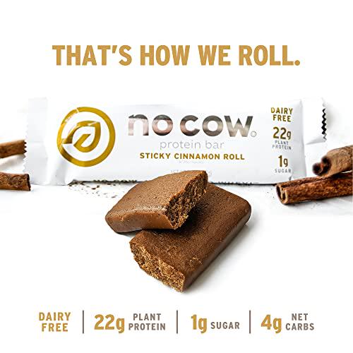 No Cow High Protein Bars, Sticky Cinnamon Roll 12 Pack + Chunky Peanut Butter Protein Bar 6 Pack, 21g Plant Based Vegan Protein, Keto Friendly, Low Sugar, Low Carb, Low Calorie, Gluten Free