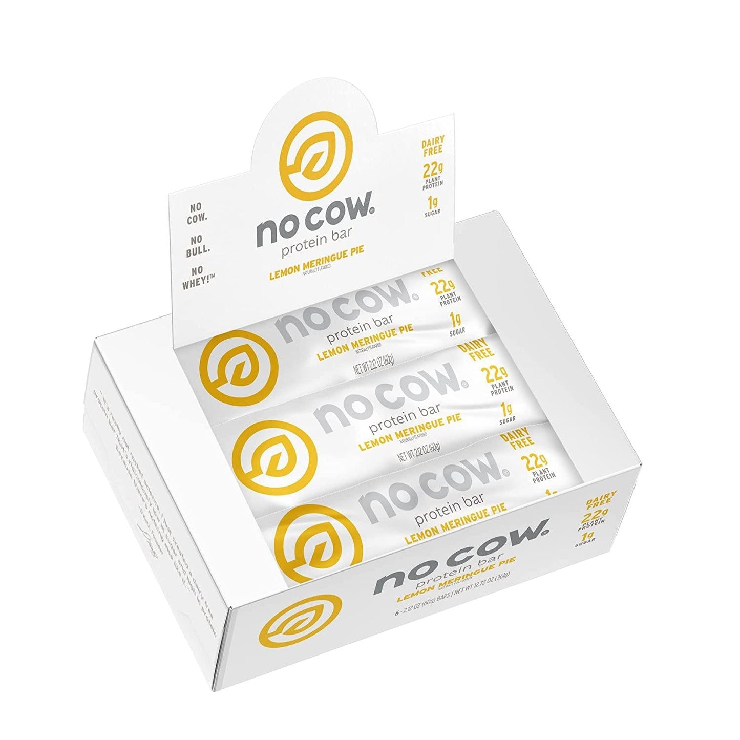 No Cow High Protein Bars, Lemon Meringue Pie, 22g Plant Based Vegan Protein, Keto Friendly, Low Sugar, Low Carb, Low Calorie, Gluten Free, Naturally Sweetened, Dairy Free, Non GMO, Kosher, 6 Pack