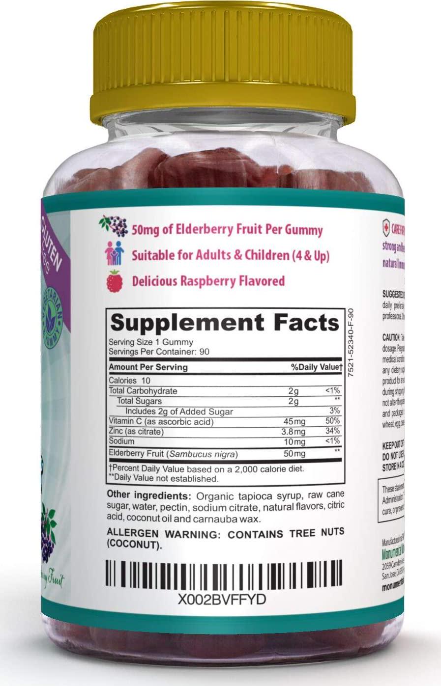 Nommy Bears Elderberry Immune Support, Vitamin C and Zinc for Kids, Children, Teens, Adults, Gelatin Free, Vegetarian, Vegan-Friendly, Large 90 ct (3 Months Supply), Sambucus, Halal/Kosher Friendly