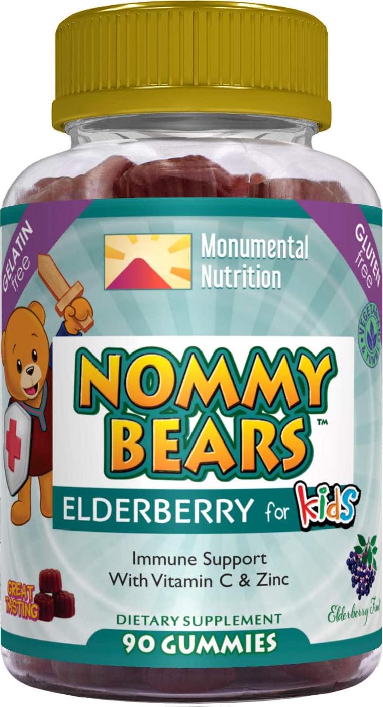 Nommy Bears Elderberry Immune Support, Vitamin C and Zinc for Kids, Children, Teens, Adults, Gelatin Free, Vegetarian, Vegan-Friendly, Large 90 ct (3 Months Supply), Sambucus, Halal/Kosher Friendly