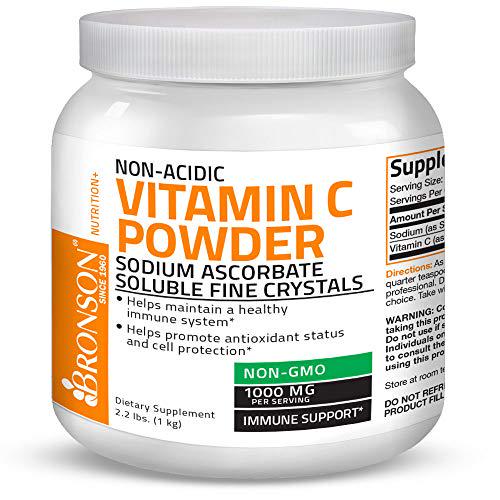 Non Acidic Vitamin C Powder Sodium Ascorbate Non GMO Soluble Fine Crystals - Healthy Immune System, Antioxidant and Cell Protection - 1 Kilogram (2.2 lbs, 35.3 Ounces)
