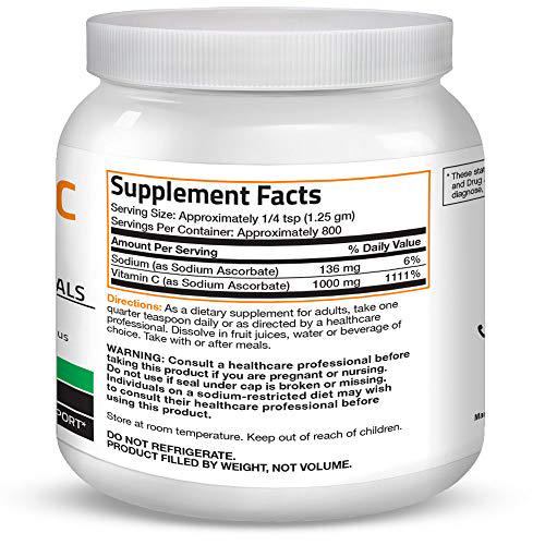 Non Acidic Vitamin C Powder Sodium Ascorbate Non GMO Soluble Fine Crystals - Healthy Immune System, Antioxidant and Cell Protection - 1 Kilogram (2.2 lbs, 35.3 Ounces)