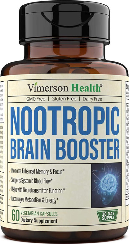 Nootropic Brain Booster with Copper. Memory, Mind, Focus. Promotes Concentration, Cognition and Mental Performance. Boosts Metabolism and Energy. Non-GMO Supplement with GABA, DMAE, Bacopa, Vitamins