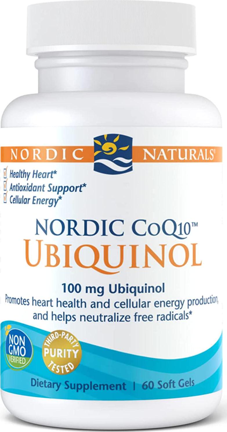 Nordic Naturals Nordic CoQ10 Ubiquinol - 100 mg Coenzyme Q10 (CoQ10) Ubiquinol - 60 Mini Soft Gels - Heart and Brain Health, Cellular Energy Production, Antioxidant Support - Non-GMO - 60 Servings