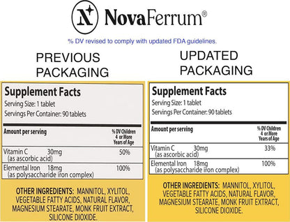 NovaFerrum Chewable Iron Supplement for Kids, 18 mg Elemental Iron, Sugar Free, Vegan, Gluten Free, Orange Flavor (90 Count)