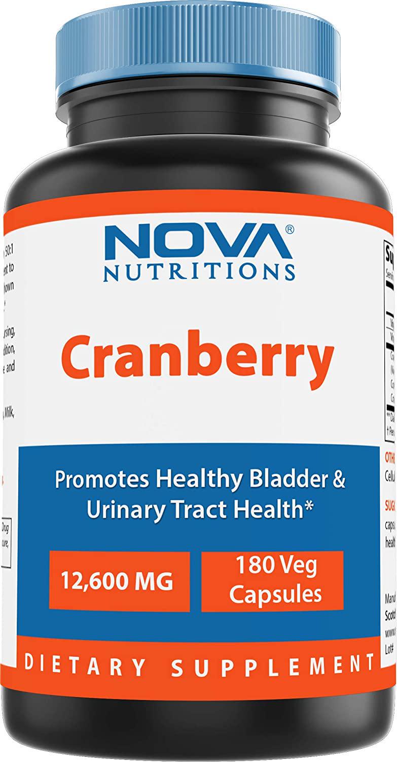 Nova Nutritions Cranberry Urinary Tract Health Dietary Supplement, 12600mg Vegetarian Craberry Pills with Vitamin C and Vitamin E, Helps Cleanse and Protect The Urinary Tract, 180 Count