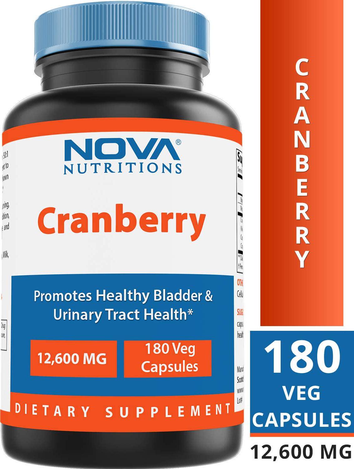 Nova Nutritions Cranberry Urinary Tract Health Dietary Supplement, 12600mg Vegetarian Craberry Pills with Vitamin C and Vitamin E, Helps Cleanse and Protect The Urinary Tract, 180 Count