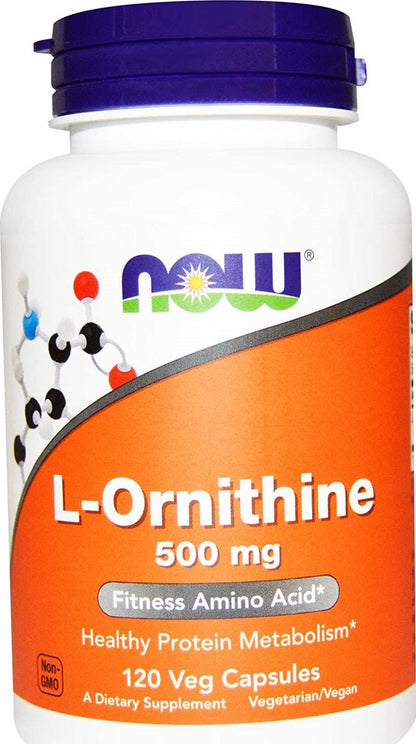 Now Foods L-Ornithine 500 mg - 120 VegiCaps 2 Pack