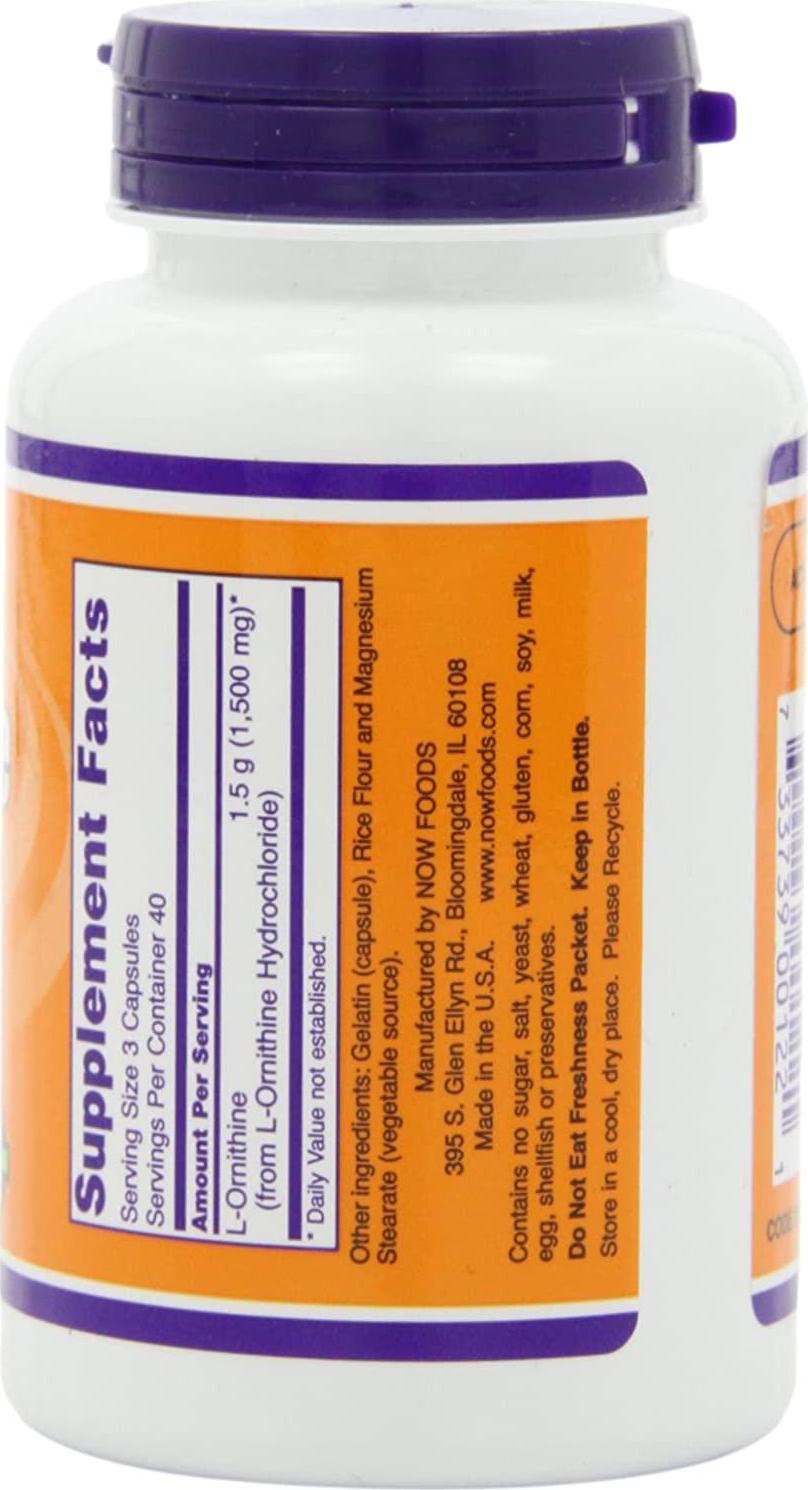 Now Foods L-Ornithine 500 mg - 120 VegiCaps 2 Pack