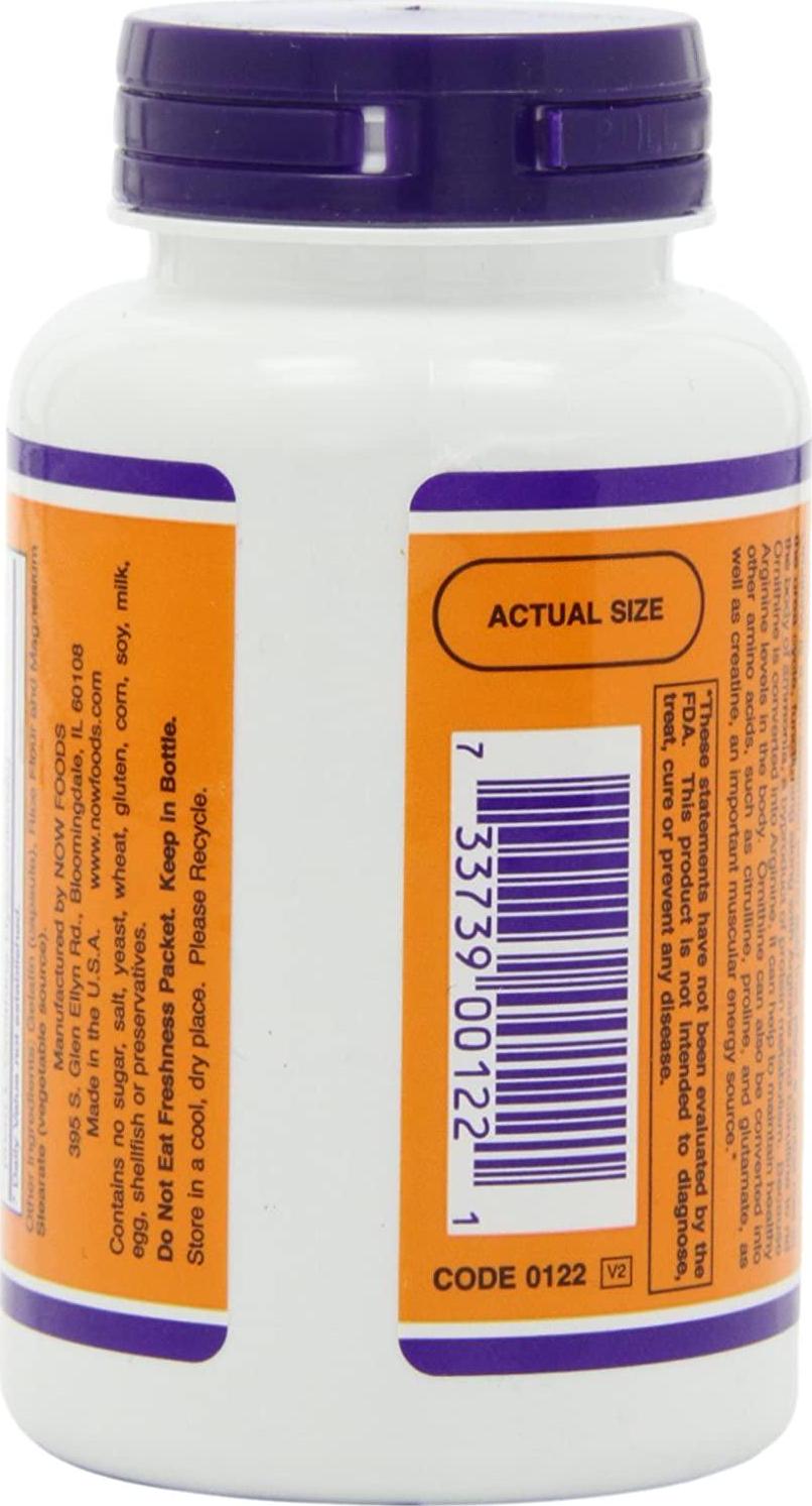 Now Foods L-Ornithine 500 mg - 120 VegiCaps 2 Pack