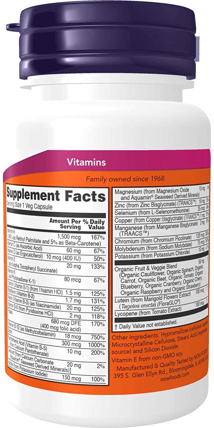 Now Foods, NOW Supplements, Daily Vitswith Fruit and Veggie Blend, Lutein and Lycopene, 30 Veg Capsules