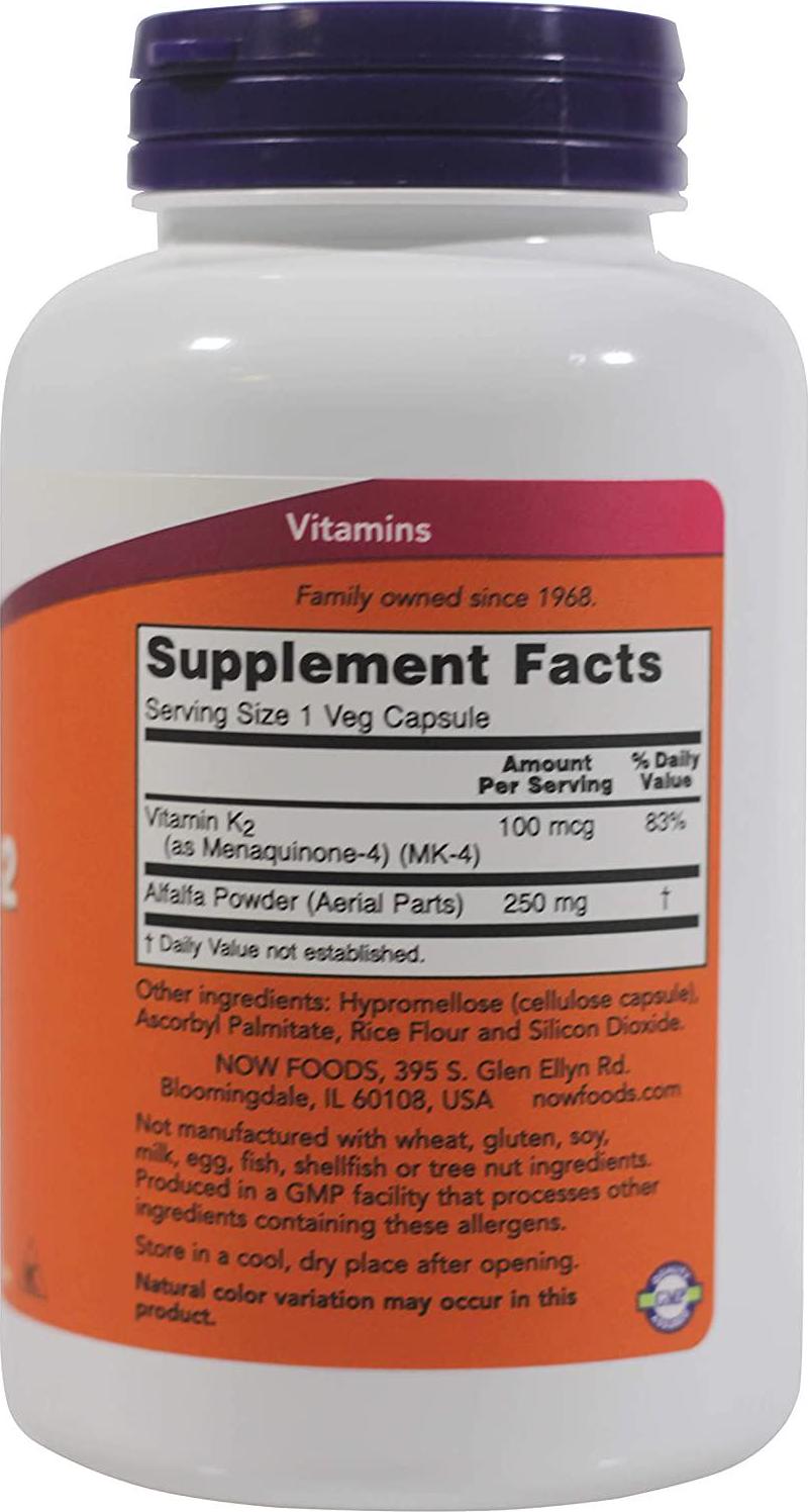 Now Vitamin K-2 100 mcg,250 Veg Capsules