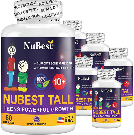 NuBest Tall 10+ - Advanced Growth Formula - Powerful Bone Strength Support - for Children (10+) and Teens Who Drink Milk Daily - Grow Strong and Stay Healthy - 60 Capsules (Pack of 6)