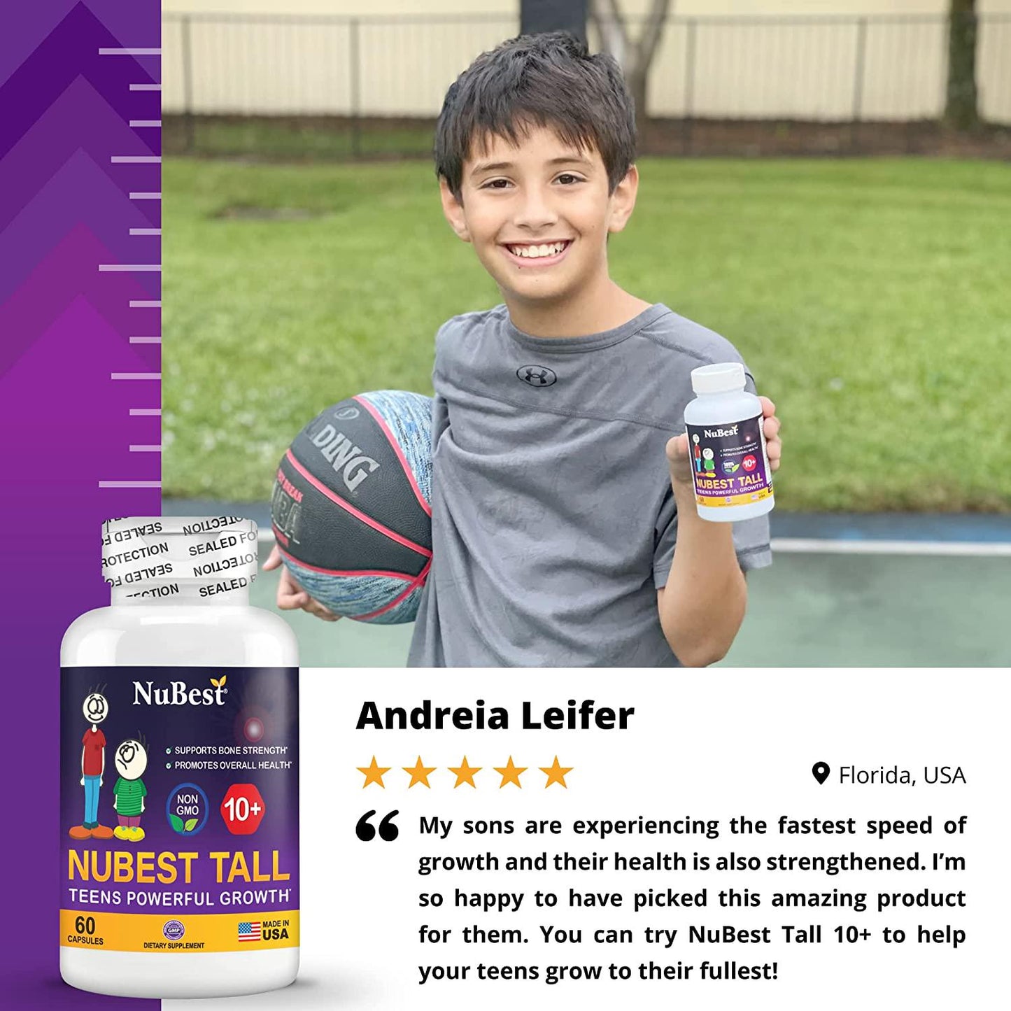 NuBest Tall 10+ - Advanced Growth Formula - Powerful Bone Strength Support - for Children (10+) and Teens Who Drink Milk Daily - Grow Strong and Stay Healthy - 60 Capsules