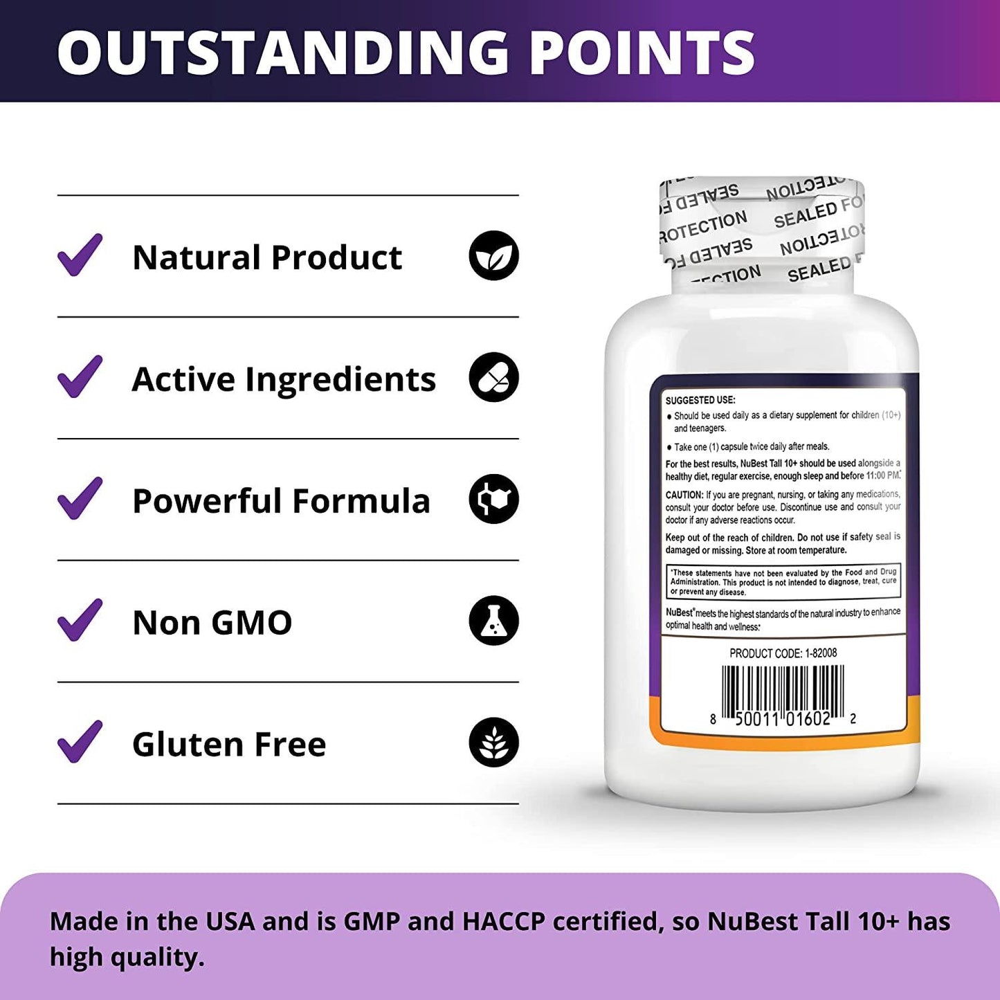 NuBest Tall 10+ - Advanced Growth Formula - Powerful Bone Strength Support - for Children (10+) and Teens Who Drink Milk Daily - Grow Strong and Stay Healthy - 60 Capsules (Pack of 6)