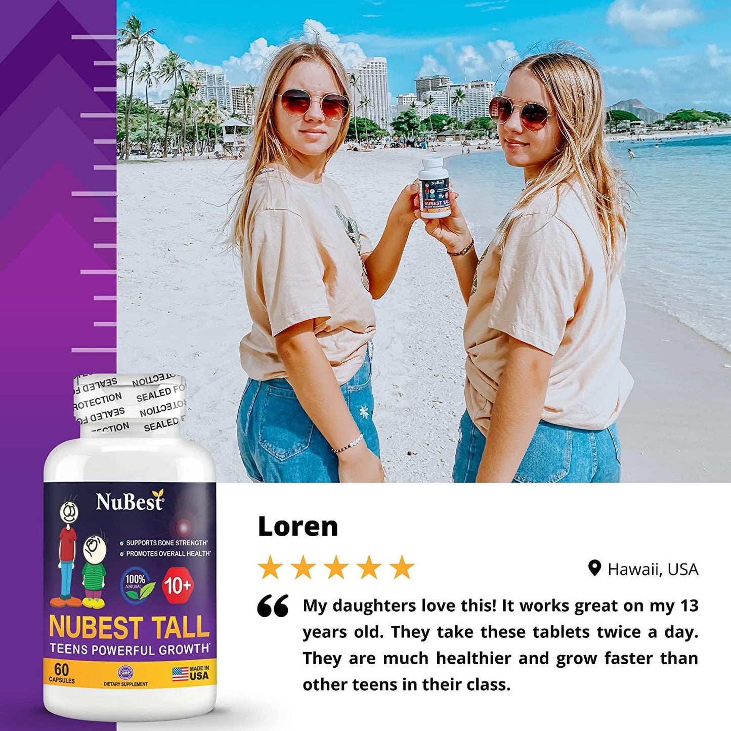 NuBest Tall 10+ - Advanced Growth Formula - Powerful Bone Strength Support - for Children (10+) and Teens Who Drink Milk Daily - Grow Strong and Stay Healthy - 60 Capsules (Pack of 6)