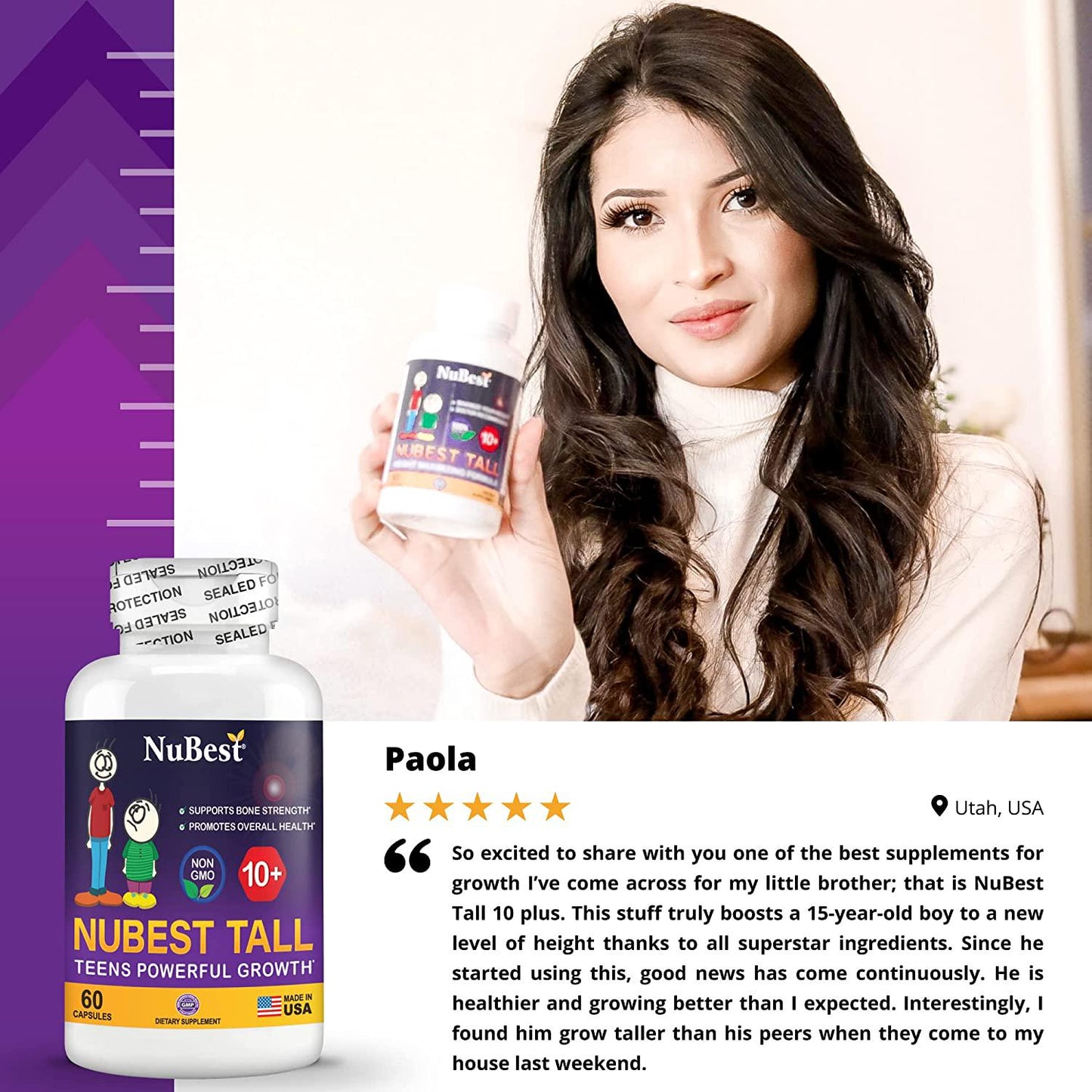 NuBest Tall 10+ - Advanced Growth Formula - Powerful Bone Strength Support - for Children (10+) and Teens Who Drink Milk Daily - Grow Strong and Stay Healthy - 60 Capsules