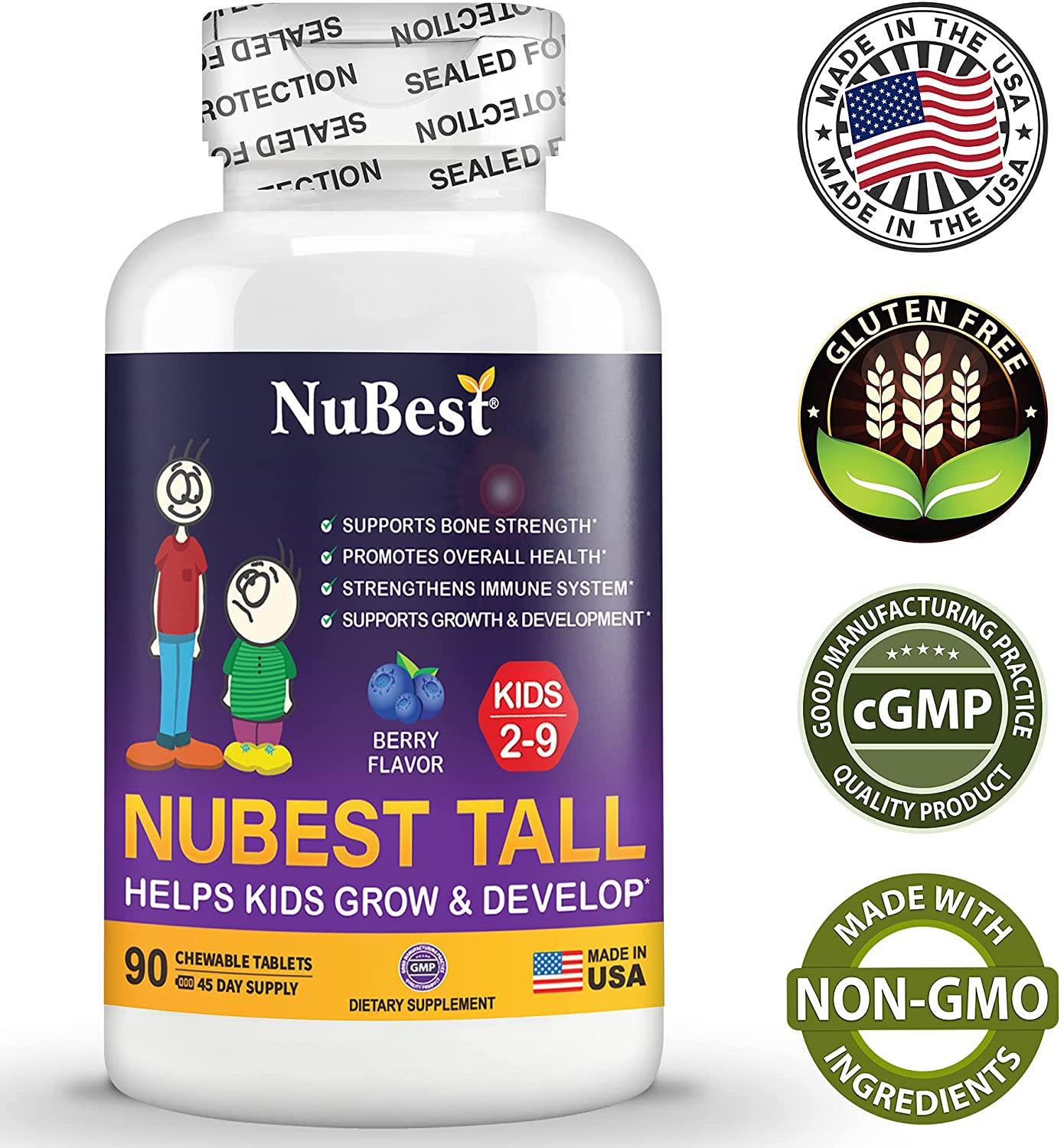 NuBest Tall Kids - Supports Healthy Growth in Kids from 2 to 9 Years Old with Multivitamins and Multi-Minerals - Berry Flavor - Helps Kids Grow - 90 Chewable Tablets