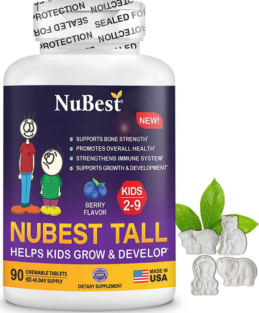 NuBest Tall Kids - Supports Healthy Growth in Kids from 2 to 9 Years Old with Multivitamins and Multi-Minerals - Berry Flavor - Helps Kids Grow - 90 Chewable Tablets