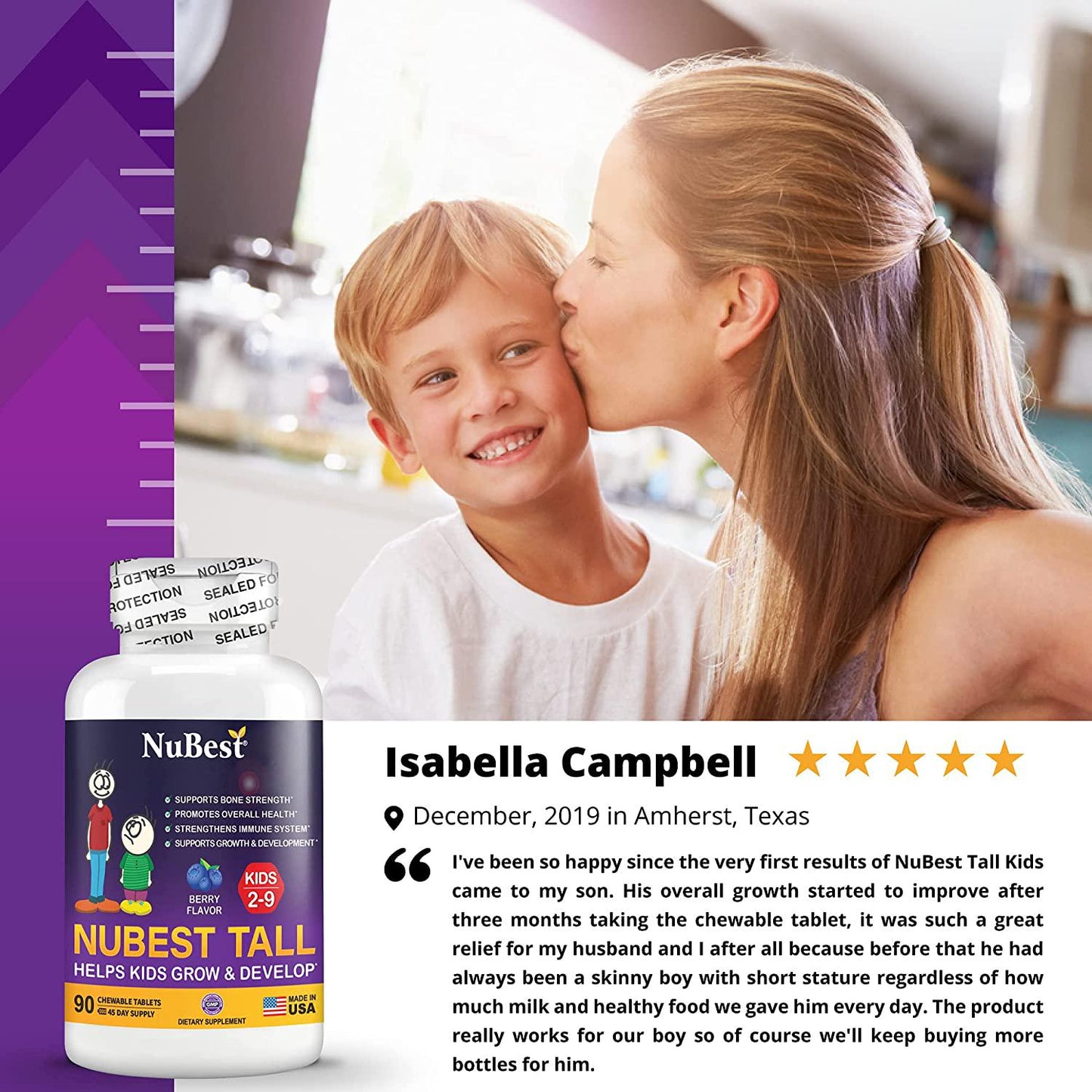 NuBest Tall Kids - Supports Healthy Growth in Kids from 2 to 9 Years Old with Multivitamins and Multi-Minerals - Berry Flavor - Helps Kids Grow - 90 Chewable Tablets