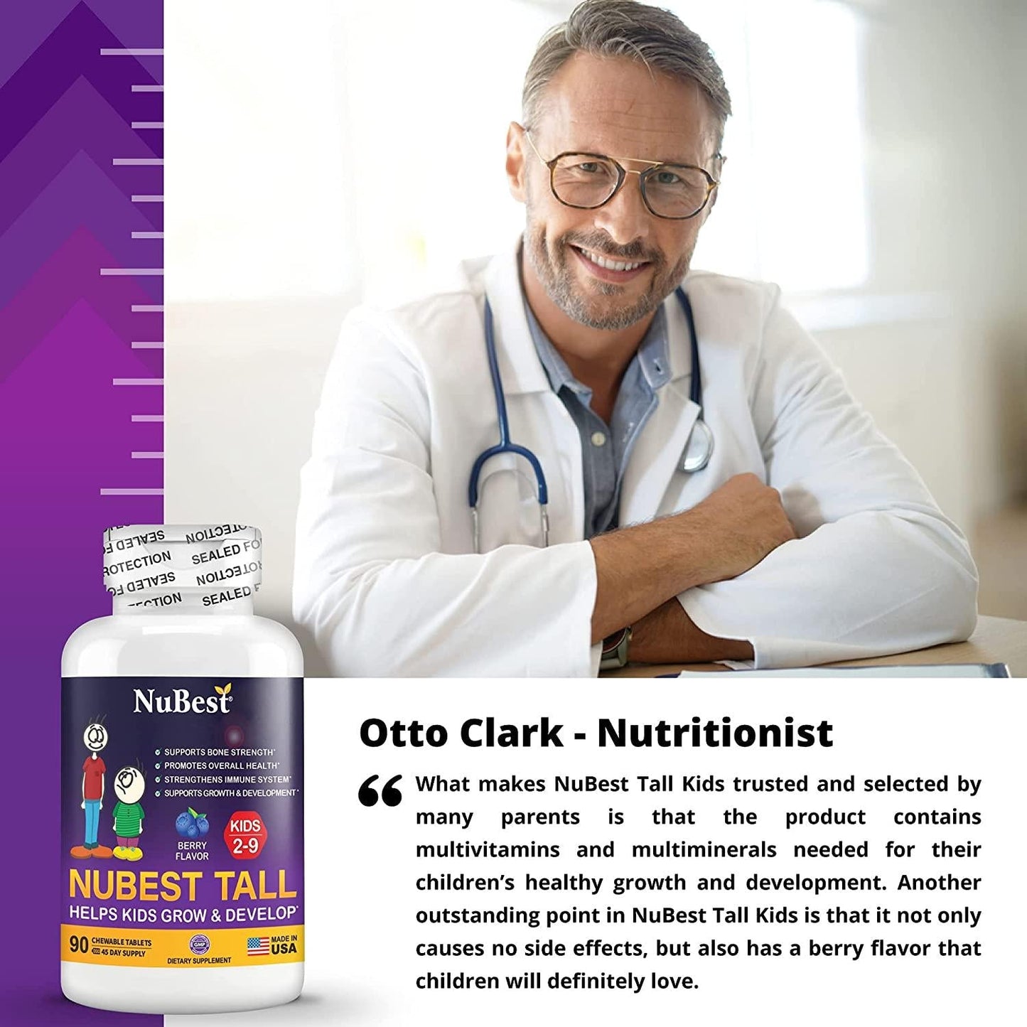 NuBest Tall Kids - Supports Healthy Growth in Kids from 2 to 9 Years Old with Multivitamins and Multi-Minerals - Berry Flavor - Helps Kids Grow - 90 Chewable Tablets