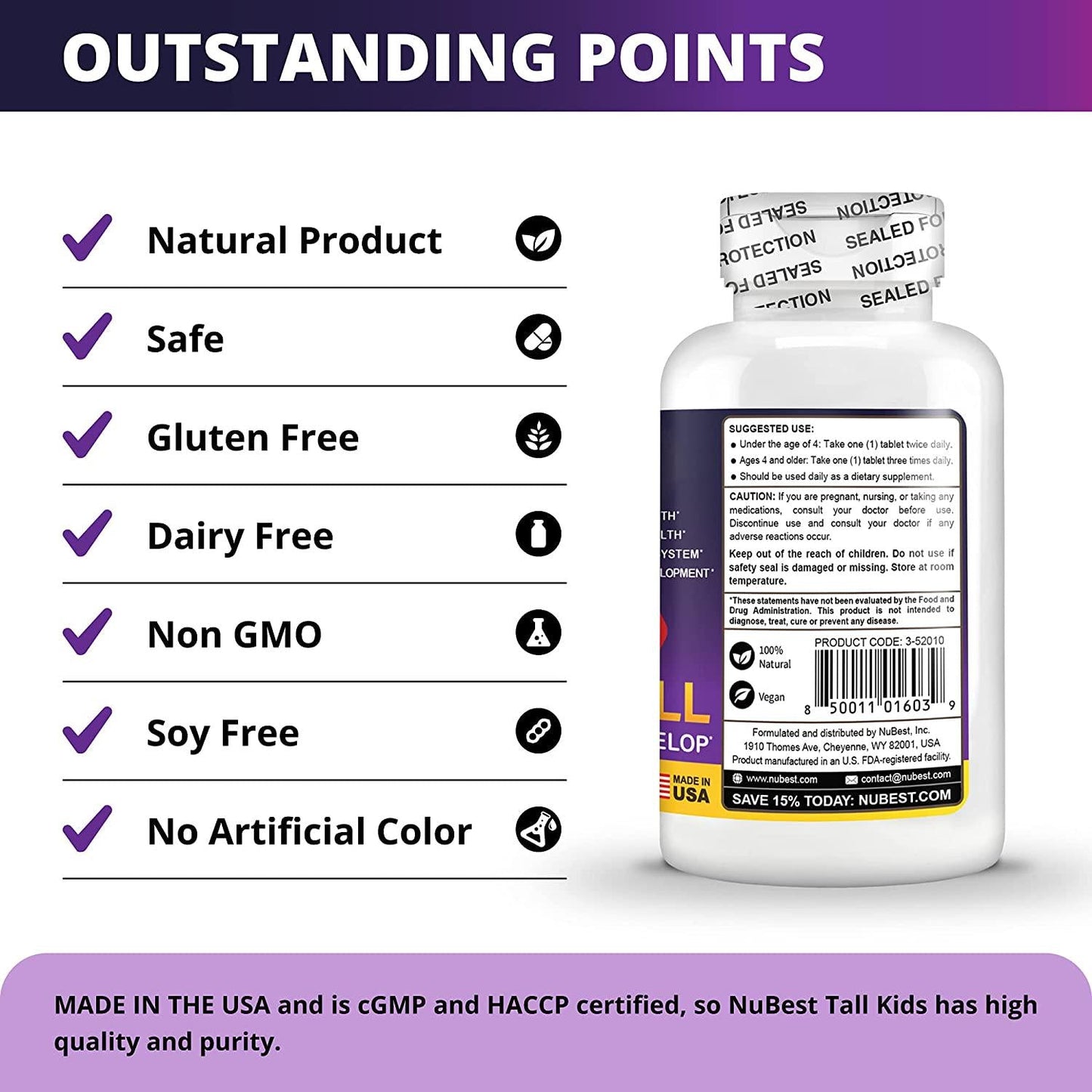 NuBest Tall Kids - Supports Healthy Growth in Kids from 2 to 9 Years Old with Multivitamins and Multi-Minerals - Berry Flavor - Helps Kids Grow - 90 Chewable Tablets