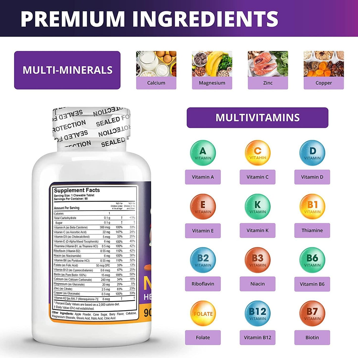 NuBest Tall Kids - Supports Healthy Growth in Kids from 2 to 9 Years Old with Multivitamins and Multi-Minerals - Berry Flavor - Helps Kids Grow - 90 Chewable Tablets