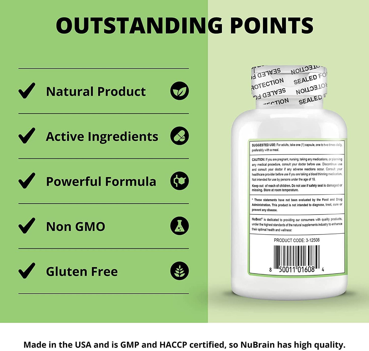 NuBrain - Support Brain Health and Brain Functions - Enhance Cerebral Circulation - Improve Focus, Memory, Sleep and Cognition - 60 Veggie Capsules