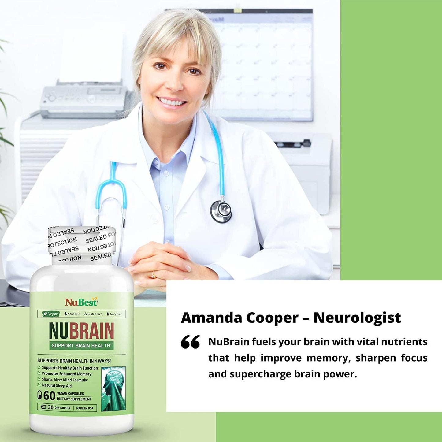 NuBrain - Support Brain Health and Brain Functions - Enhance Cerebral Circulation - Improve Focus, Memory, Sleep and Cognition - 60 Veggie Capsules