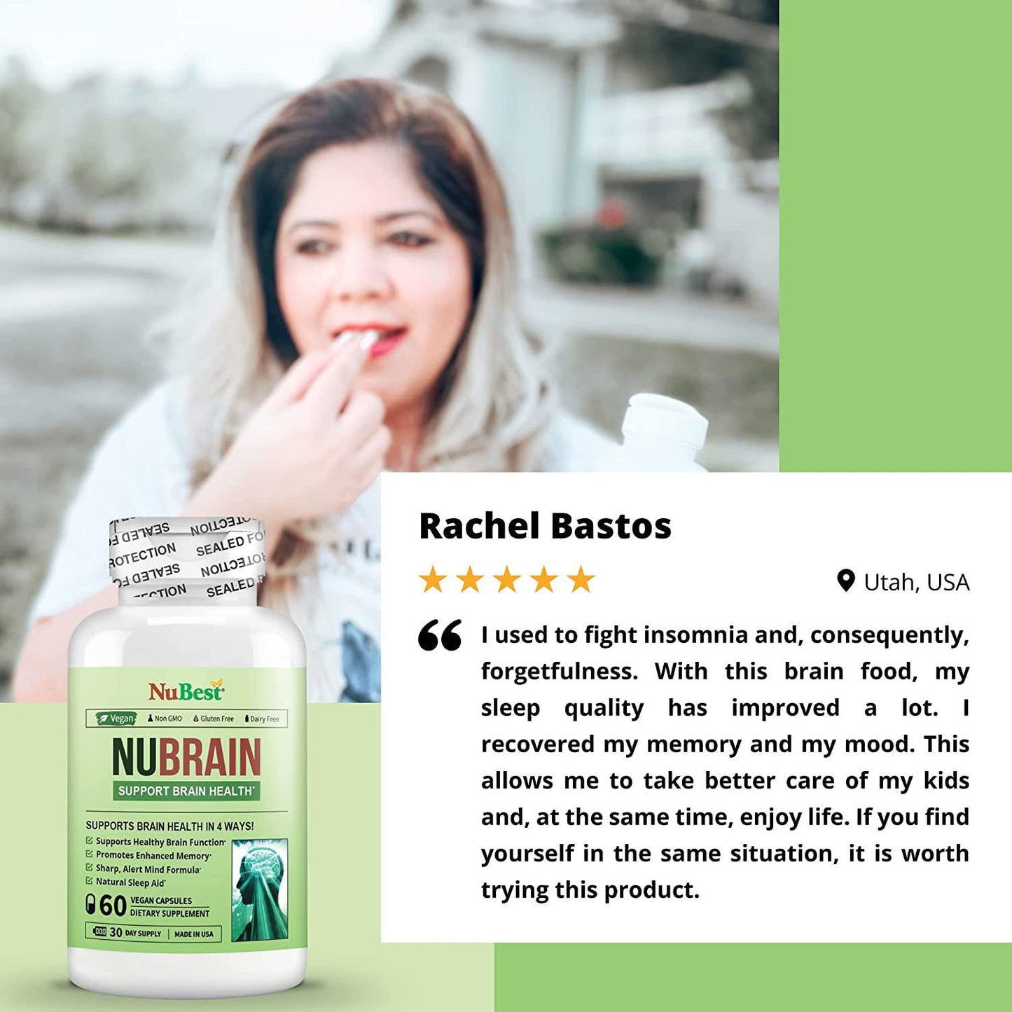 NuBrain - Support Brain Health and Brain Functions - Enhance Cerebral Circulation - Improve Focus, Memory, Sleep and Cognition - 60 Veggie Capsules