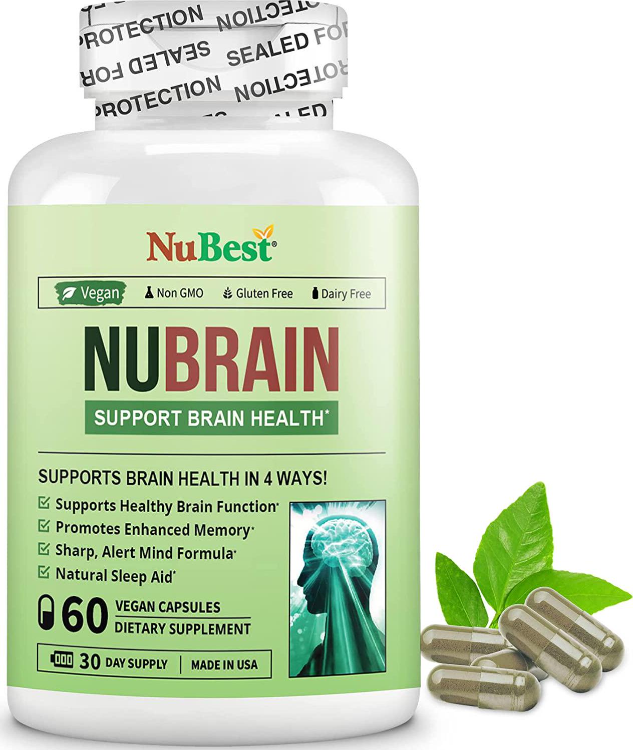 NuBrain - Support Brain Health and Brain Functions - Enhance Cerebral Circulation - Improve Focus, Memory, Sleep and Cognition - 60 Veggie Capsules