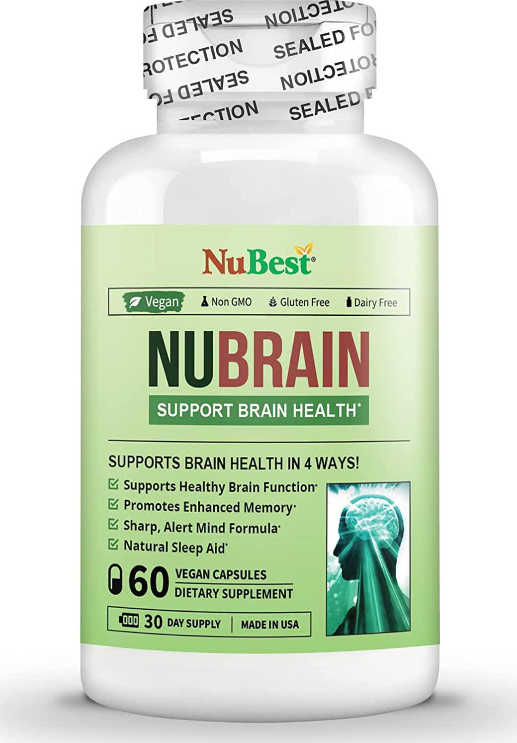 NuBrain - Support Brain Health and Brain Functions - Enhance Cerebral Circulation - Improve Focus, Memory, Sleep and Cognition - 60 Veggie Capsules