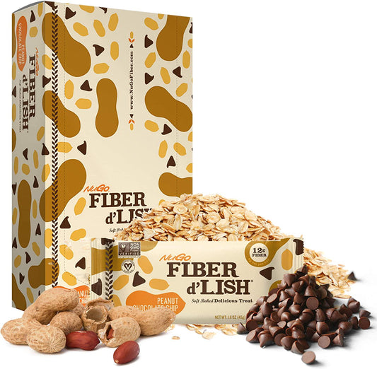 NuGO Fiber d'Lish Peanut Chocolate Chip, 12g High Fiber, Vegan, 160 Calories, 16 Count
