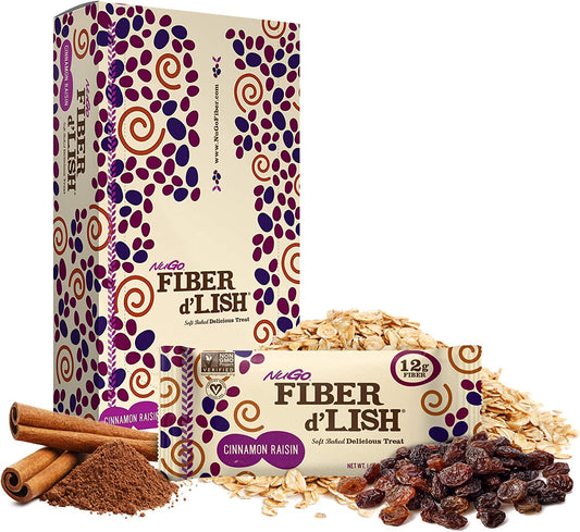 NuGO Fiber d'Lish Cinnamon Raisin, 12g High Fiber, Vegan, 150 Calories, 16 Count