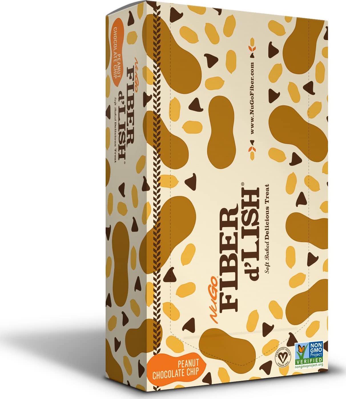 NuGO Fiber d'Lish Peanut Chocolate Chip, 12g High Fiber, Vegan, 160 Calories, 16 Count