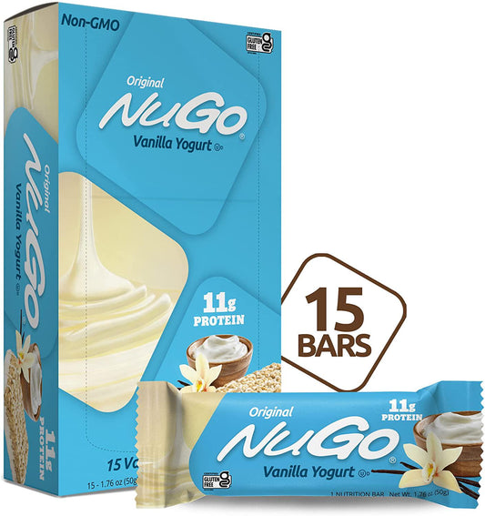 NuGo Protein Bar, Vanilla Yogurt, 11g Protein, 170 Calories, Gluten Free, 1.76 Ounce (Pack of 15)