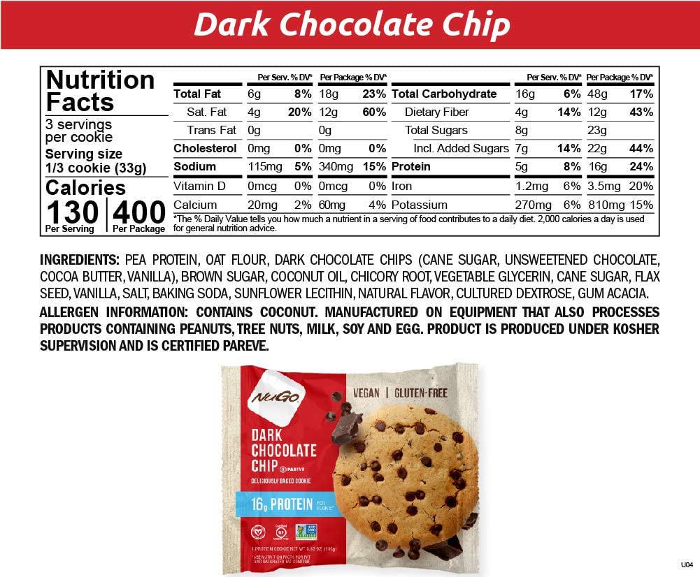 NuGo Protein Cookie, Dark Chocolate Chip, 16g Vegan Protein, Gluten Free, Soy Free, 12 Count, 3.53 Ounce