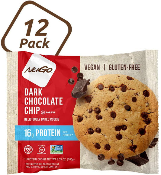 NuGo Protein Cookie, Dark Chocolate Chip, 16g Vegan Protein, Gluten Free, Soy Free, 12 Count, 3.53 Ounce