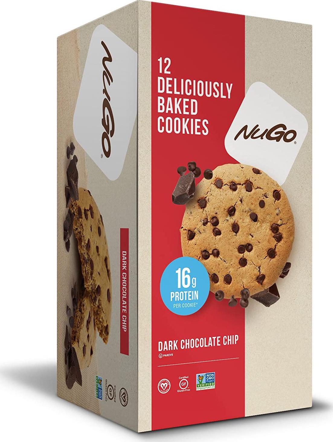 NuGo Protein Cookie, Dark Chocolate Chip, 16g Vegan Protein, Gluten Free, Soy Free, 12 Count, 3.53 Ounce