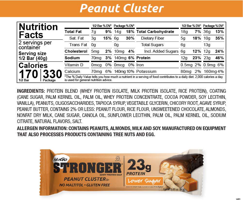 NuGo Stronger Peanut Cluster, 23g Whey Protein, 10g Fiber, Gluten Free, (pack of 12)