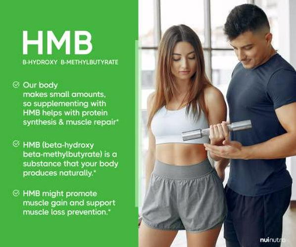 Nui Nutra HMB Supplement (Beta-Hydroxy Beta-Methylbutyrate) | 1000mg | 200 Capsules | Supports Muscle Growth and Aids in Maintaining Muscle Mass | Post-Workout Muscle Recovery | for Men and Women
