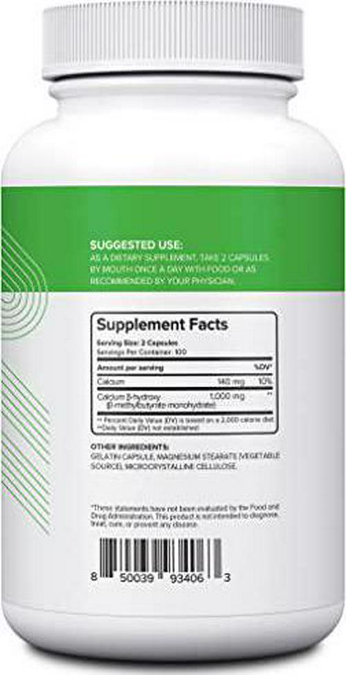 Nui Nutra HMB Supplement (Beta-Hydroxy Beta-Methylbutyrate) | 1000mg | 200 Capsules | Supports Muscle Growth and Aids in Maintaining Muscle Mass | Post-Workout Muscle Recovery | for Men and Women