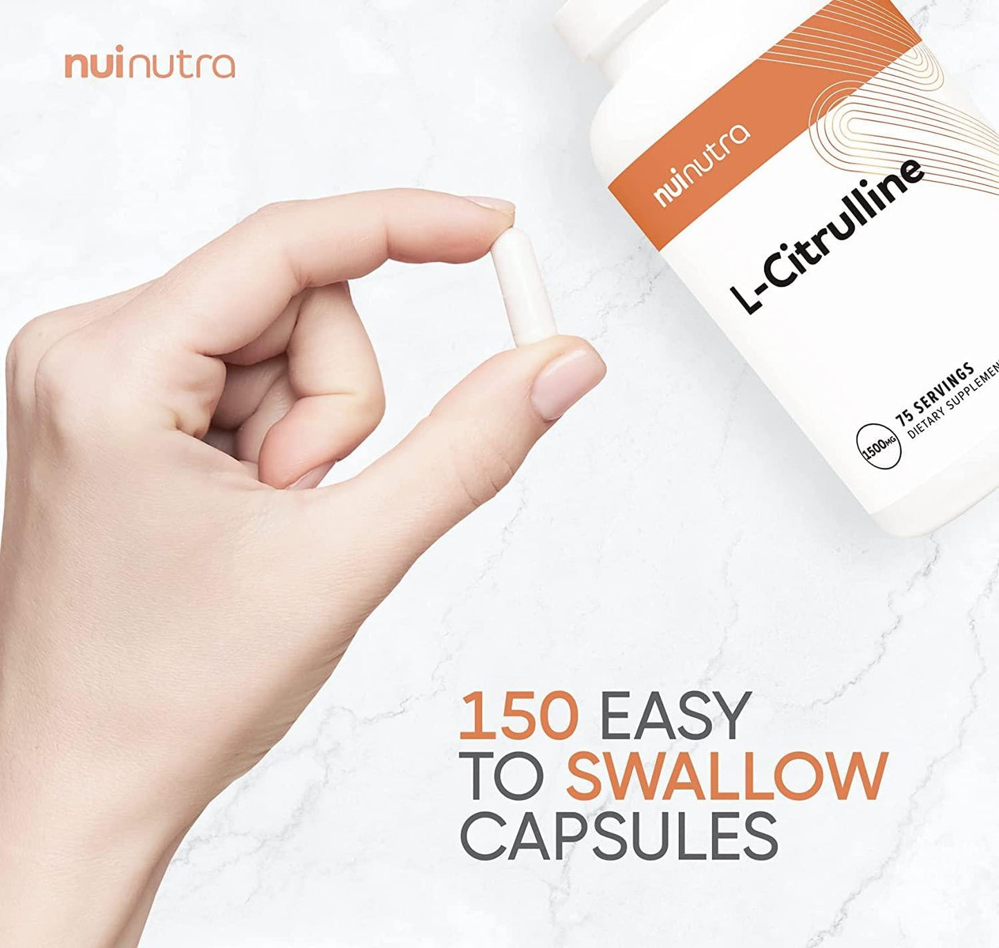 Nui Nutra L-Citrulline Supplement | 1500mg | 150 Capsules | Amino Acid Supplement and Nitric Oxide Booster | Immune and Cardiovascular System Support | Muscle Endurance and Pre-Workout Support