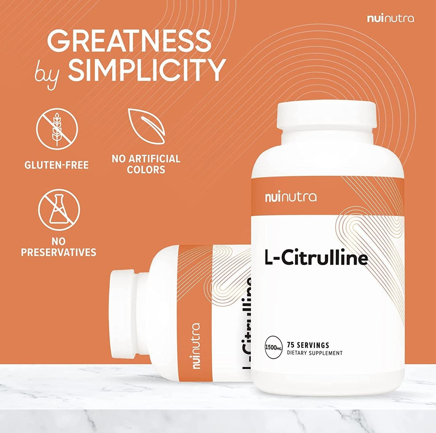 Nui Nutra L-Citrulline Supplement | 1500mg | 150 Capsules | Amino Acid Supplement and Nitric Oxide Booster | Immune and Cardiovascular System Support | Muscle Endurance and Pre-Workout Support